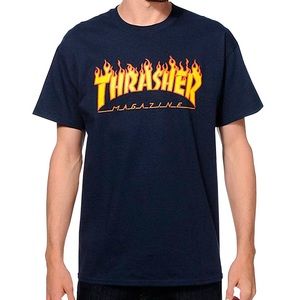 Thrasher Magazine Flame Navy Men's Short Sleeve T-Shirt, Size Small